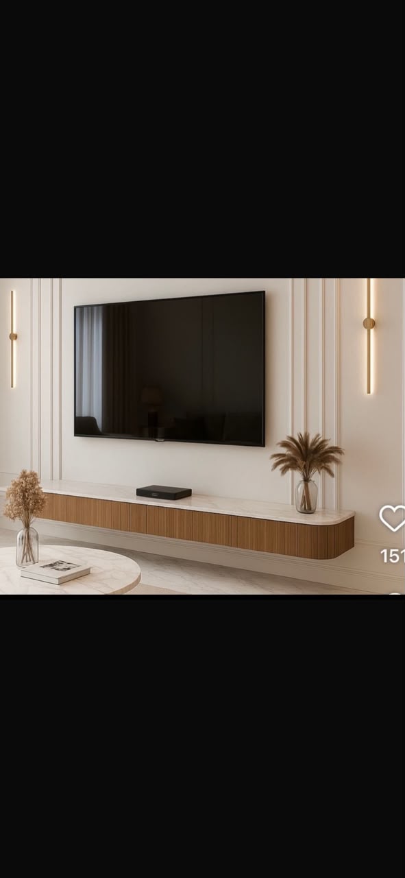 تصميم ثلاثي الأبعاد لجدار شاشة عصري بكونسول منحني